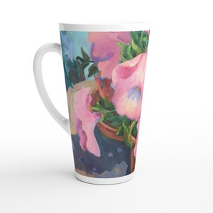 17oz Pink Flower Art Latte Mug Gift, Art Kitchenware  F167