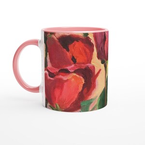 11oz Red Tulips Floral Coffee Mug for Gift, Art Kitchenware  F175