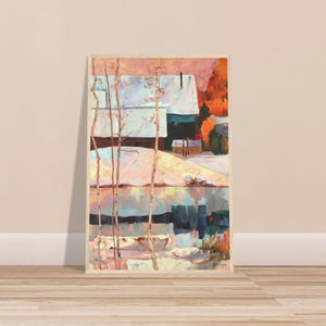 24x36 Winter Abstract Landscape Oil Painting Framed Art Print F77