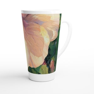 17oz Pink Hibiscus Latte Mug, Tropical Flower Art Coffee Cup, Kitchen Gift F169