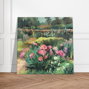 16x16 Pink Peonies Floral Oil Painting Canvas Art Print, Vintage Botanical Home Decor F28