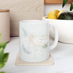 Whimsical Butterfly and Fairy Ceramic Mug, Fantasy Coffee Cup, Dreamy Drinkware for Nature Lovers, Gifts for Her, Enchanted Home Decor