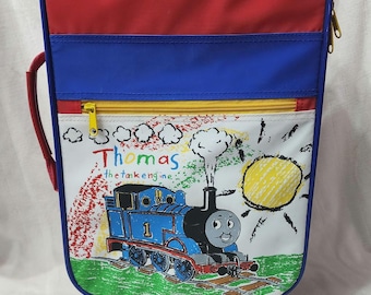 Vintage 1996 Thomas the Tank Engine Rolling Suitcase | Kids Travel Bag on Wheels | Retro Crayon Design Luggage | 90s Thomas & Friends