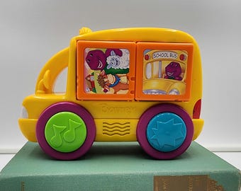 Vintage Mattel Barney Talking School Bus Block Toy – Music & Sounds – Tested Works