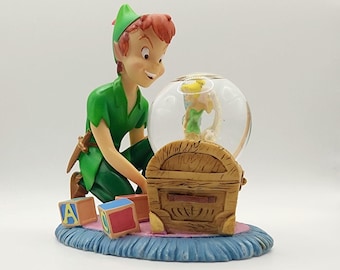Disney Peter Pan & Tinker Bell Treasure Chest Snow Globe Figurine - ABC Blocks Base