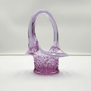 Rare Fenton Opalescent Lavender Pink Art Glass Basket – Miniature, Color-Changing Arch Button Pattern