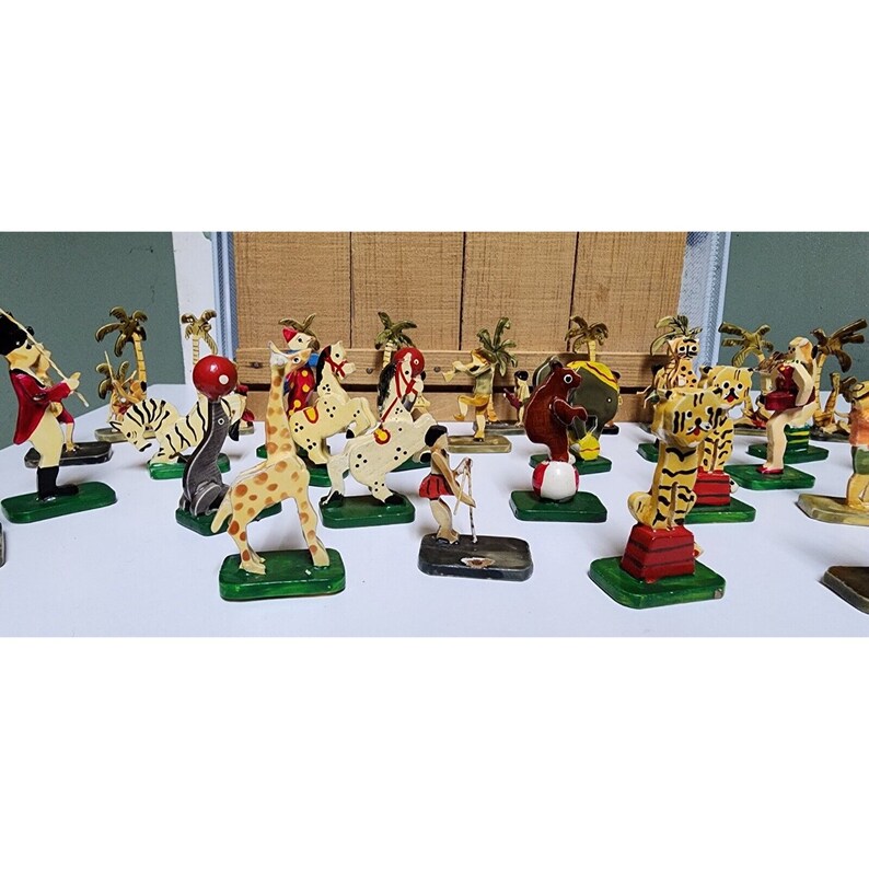 Collection of Vintage Wooden Circus Toys Elephant & More Hand Painted
