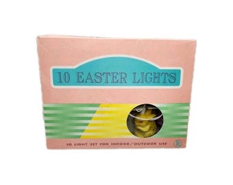 Vintage Easter Bunny String Lights | 10 Light Set Pastel Rabbit Lights Indoor Outdoor | Retro Spring Decor | Tested Working