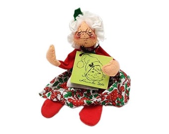 Vintage Annalee Mrs. Claus-pop 1963 kerstfiguur met hulstschort en origineel label
