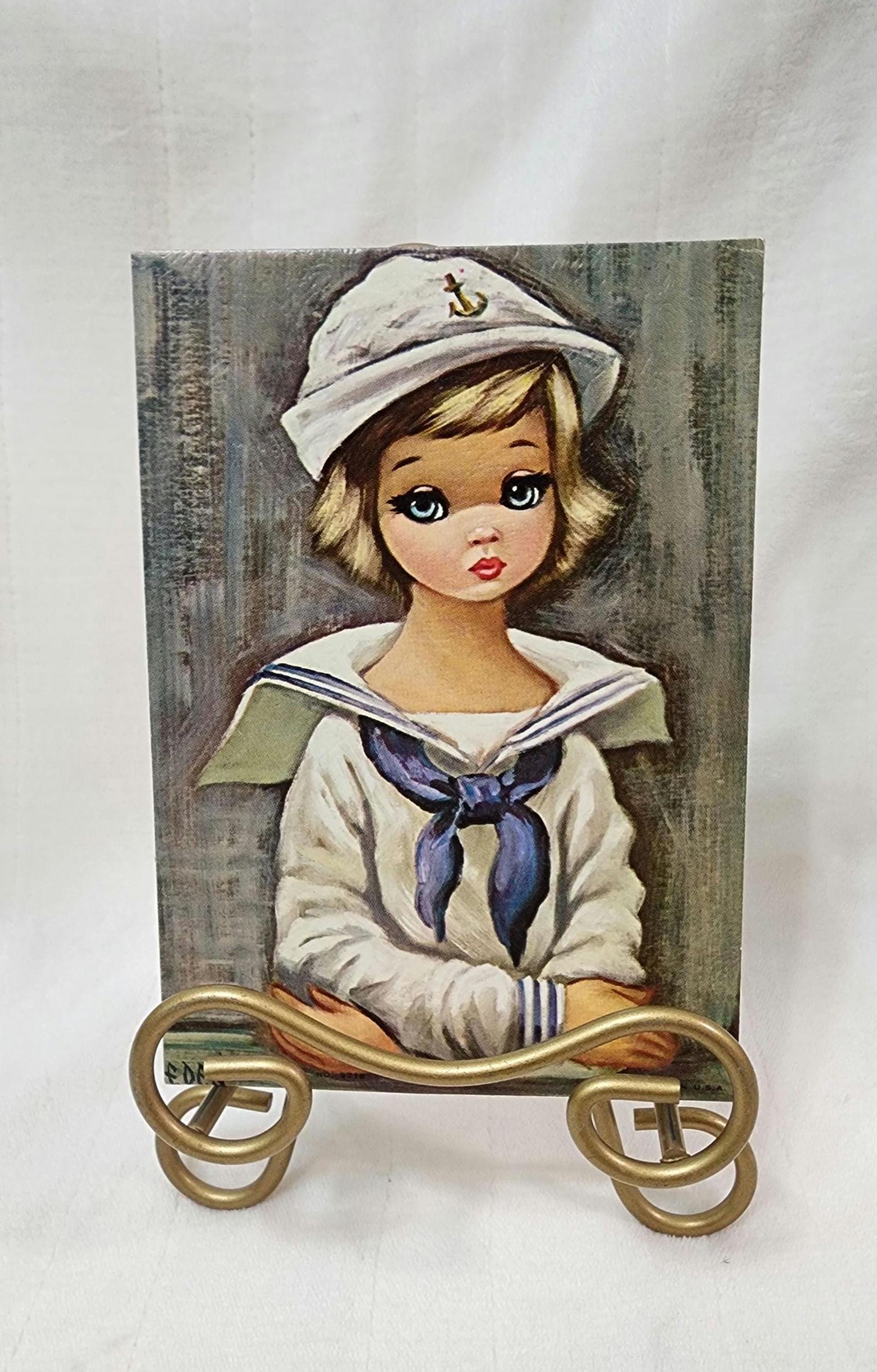 Vintage Eden Big Eye Girl Litho Prints – Sailor and Harlequin Set