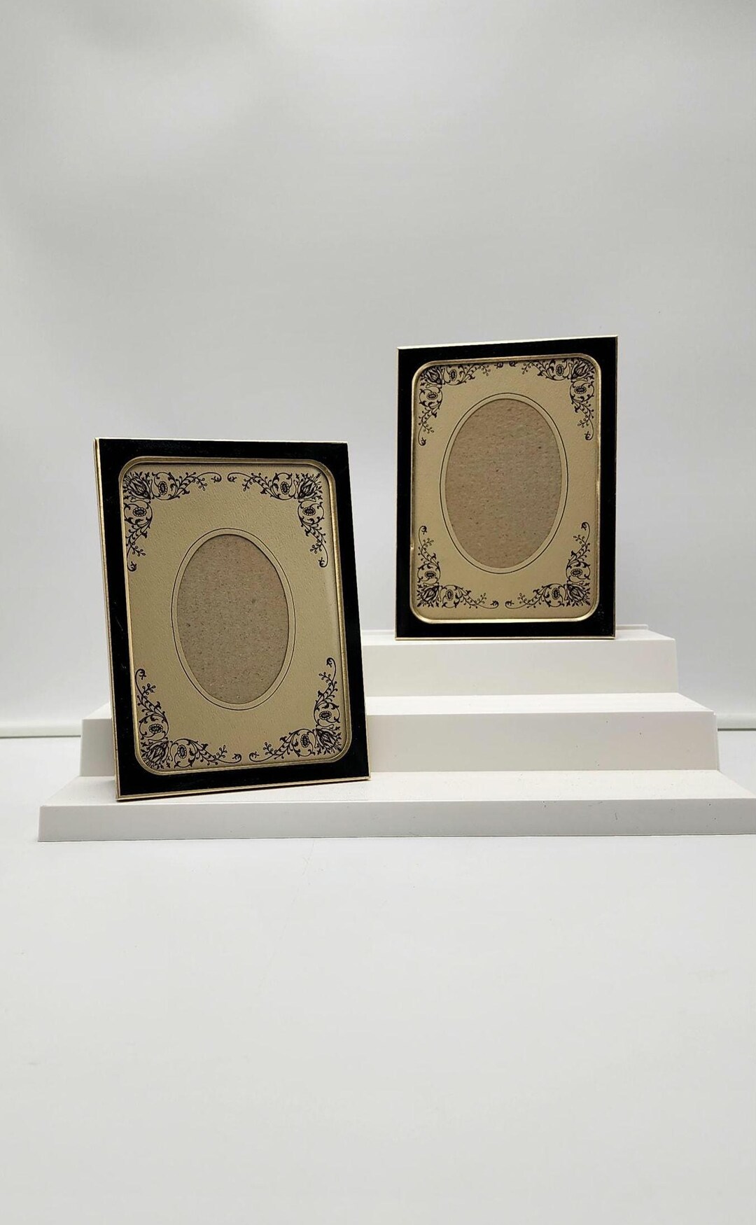 Vintage Black Gold Picture Frames Set of 2 | Ornate Floral Oval Mat ...