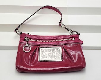 Coach Poppy Patent Leather Wristlet Hot Pink | Large Zip Pouch w/ Charm | Y2K Designer Clutch | Preowned