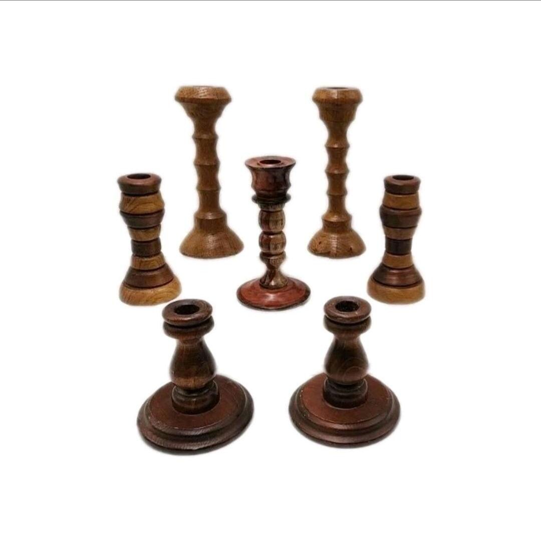 Vintage Wood Candlestick Holder Set | Eclectic Boho Decor - Etsy