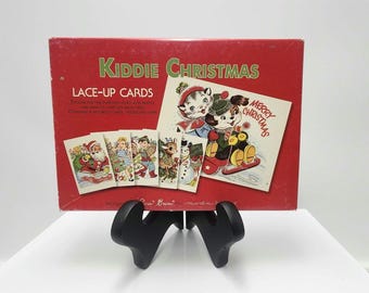 Set completo di biglietti di auguri natalizi per bambini in stile vintage anni '50 con lacci / Kit di attività di cucito e allacciatura retrò