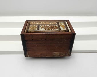 Vintage Lucite Botanical Wooden Box, 1970s Resin Dried Seeds Display, MCM Kitchen Decor