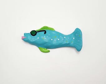 Whimsical Fish Wall Art by Judie Bomberger, Signed Maui Howie Ceramic Fish Plaque, Coastal Beach House Decor, Folk Art
