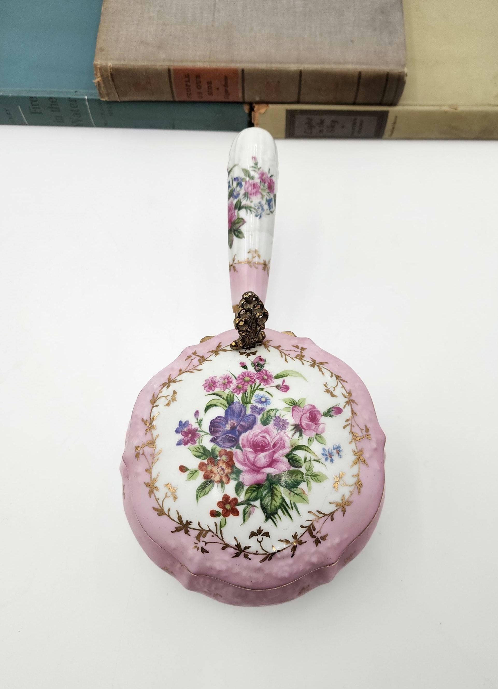 ヴィンテージ磁器製サイレントバトラー – 手描きの花柄とゴールドの