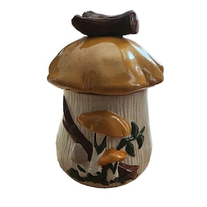 Vintage Merry Mushroom style Canister Ceramic Cookie Jar Signed KN 1981