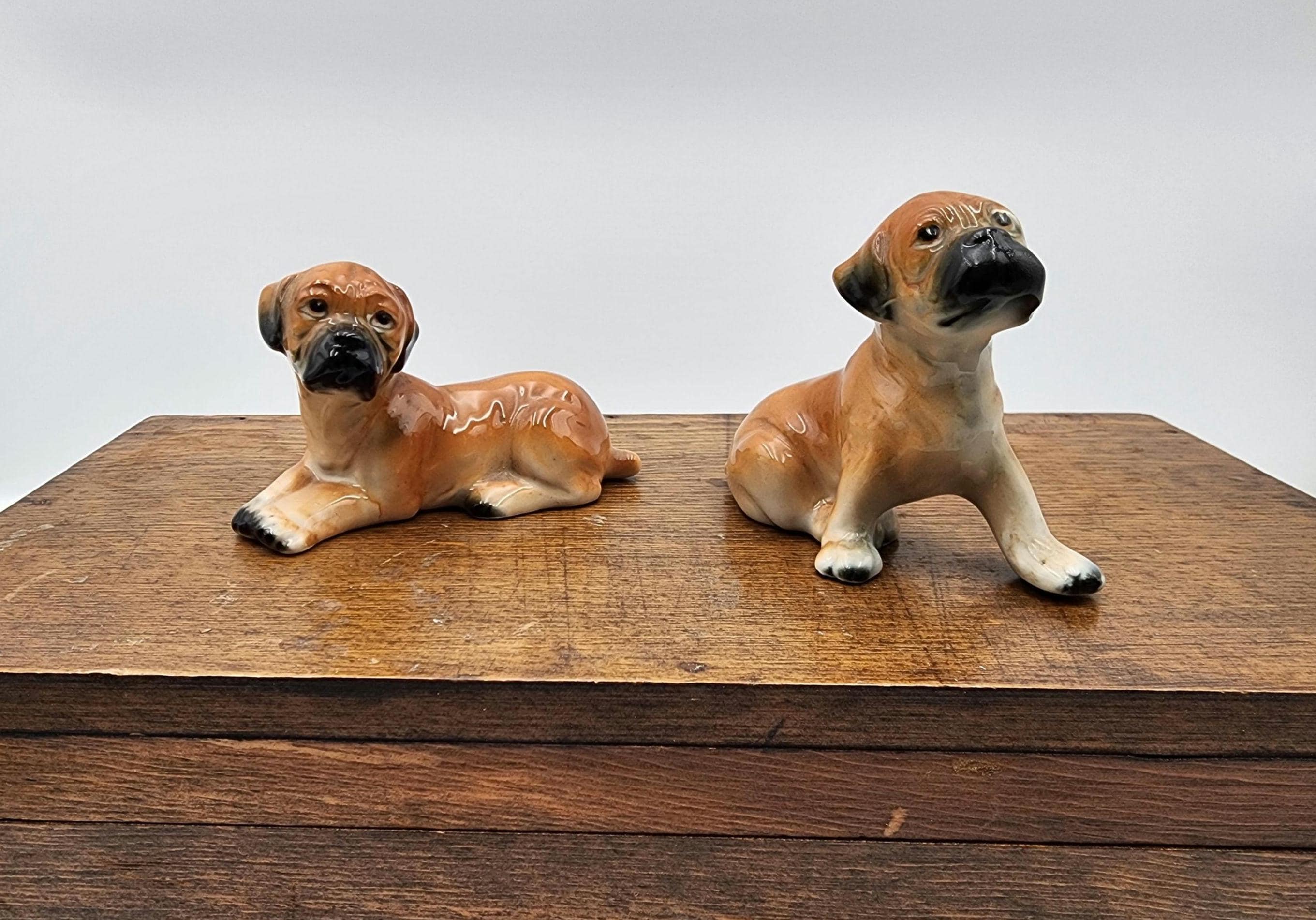 ヴィンテージ ボクサーの子犬の置物 – 日本製磁器の犬のペア - Etsy 日本