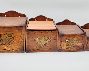 Vintage Wooden Rooster Canister Set – Made in Japan, Country Farmhouse Kitchen Decor