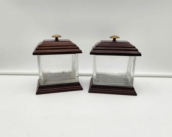 Vintage Bombay Company Glass & Wood Keepsake Display Boxes with Brass Knobs – Set of 2