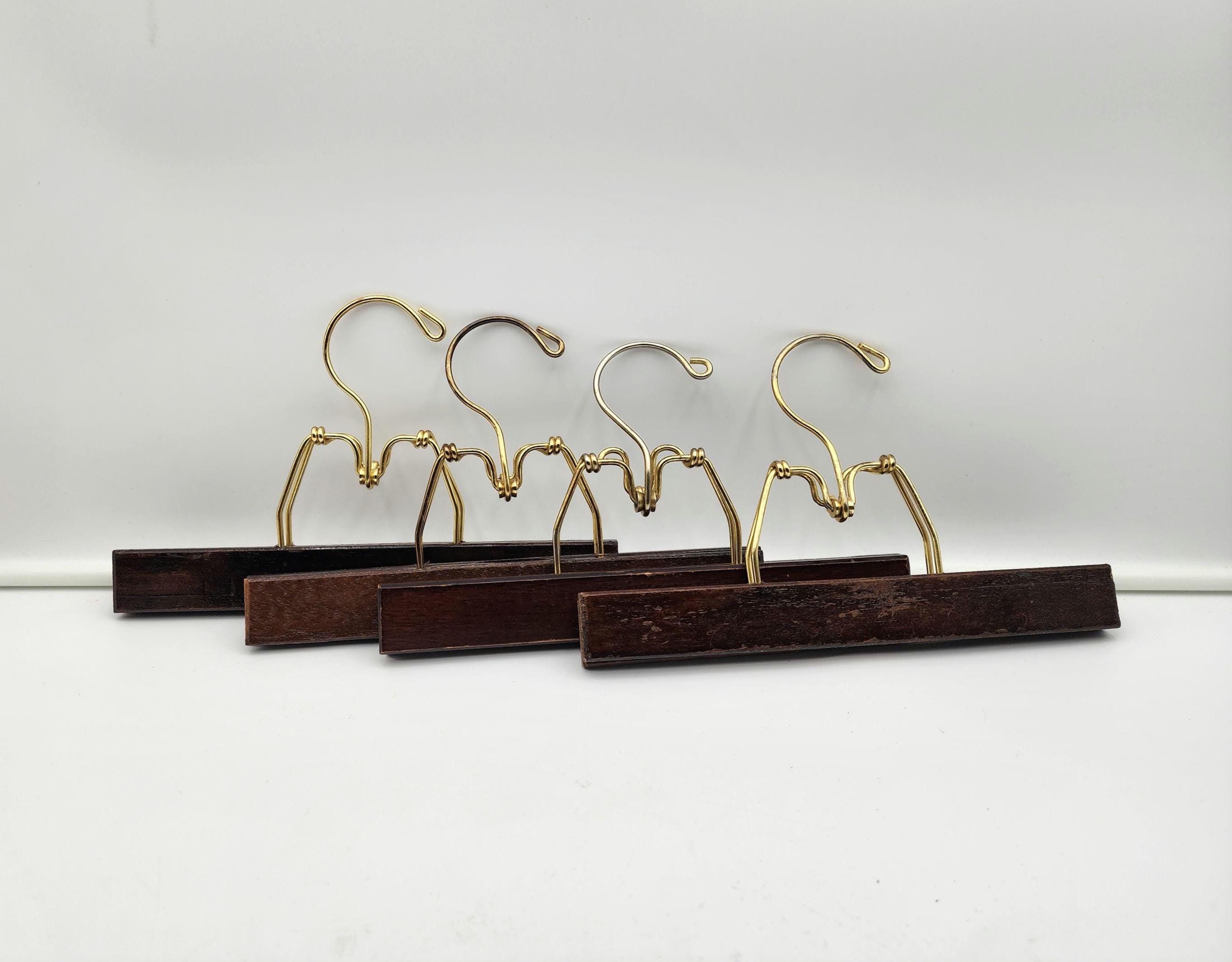 Vintage Wooden Clamp Hangers - Set of 4, Gold Accents