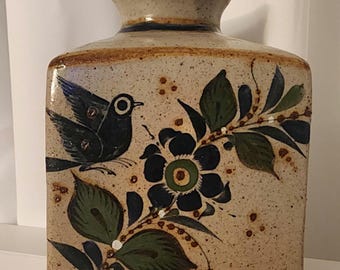 ヴィンテージ メキシコ トナラ陶器 小物入れ：手描きの花と鳥の