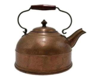 Vintage Revere Ware koperen theeketel met houten handvat en knop | Rome NY koper