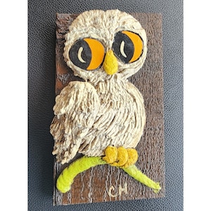 Framed Owl Wall Hanging: MCM Palette Knife Sculpture Signed CH