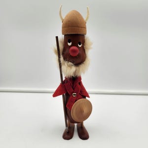 Vintage 9” Danish Modern Wooden Viking Figurine – Mid-Century Scandinavian Decor, Hans Bølling Style