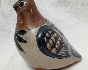 Cerámica mexicana vintage de pájaro Tonalá - Diseño de pájaro - Firmado México - Decoración de arte popular - 6.5" Hecho a mano