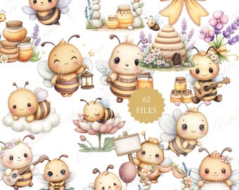 Watercolor Bee Clipart | Playful Nursery Graphics (PNG Set)