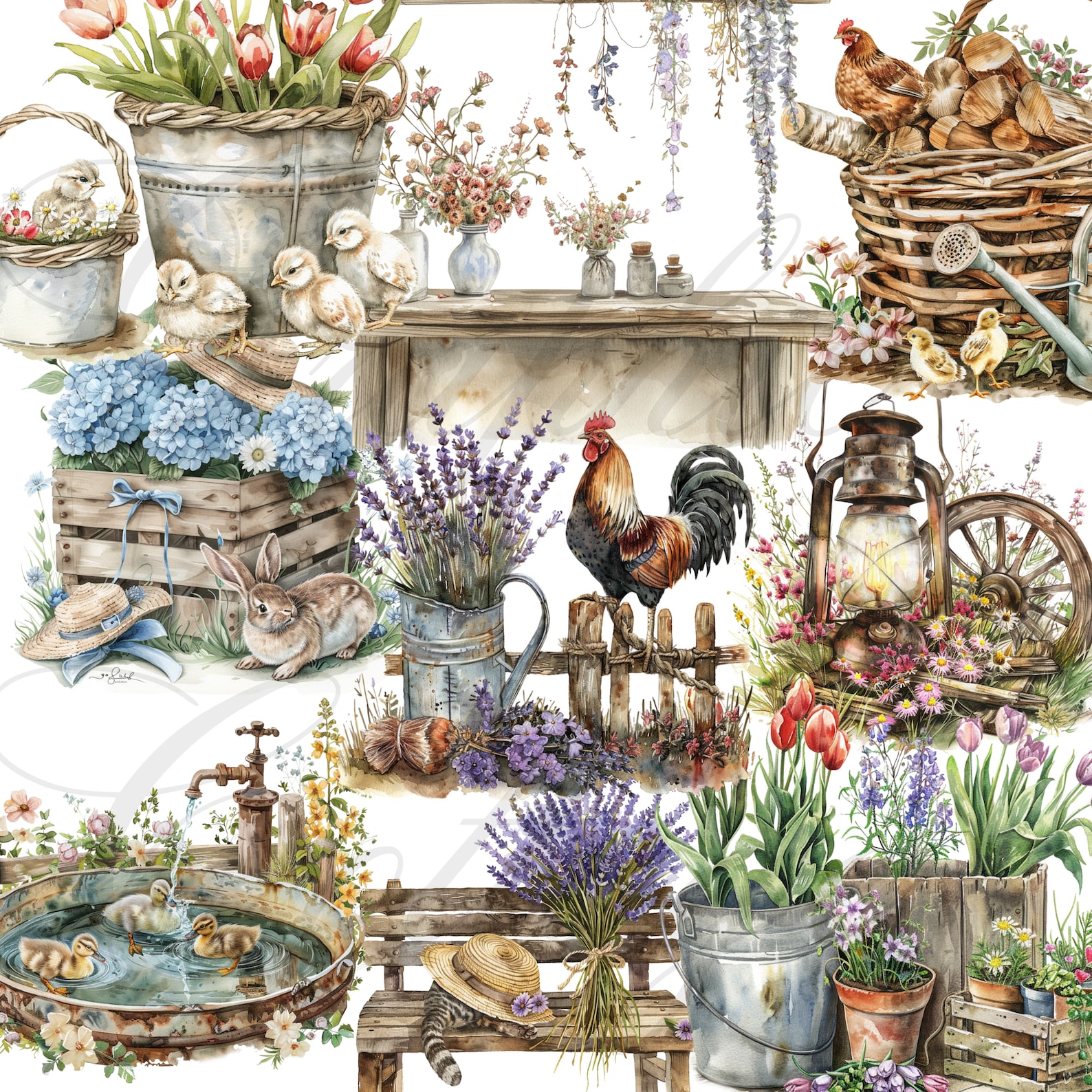 Watercolor Countryside Clipart, Rustic Clipart, Country Art, Farm Art ...