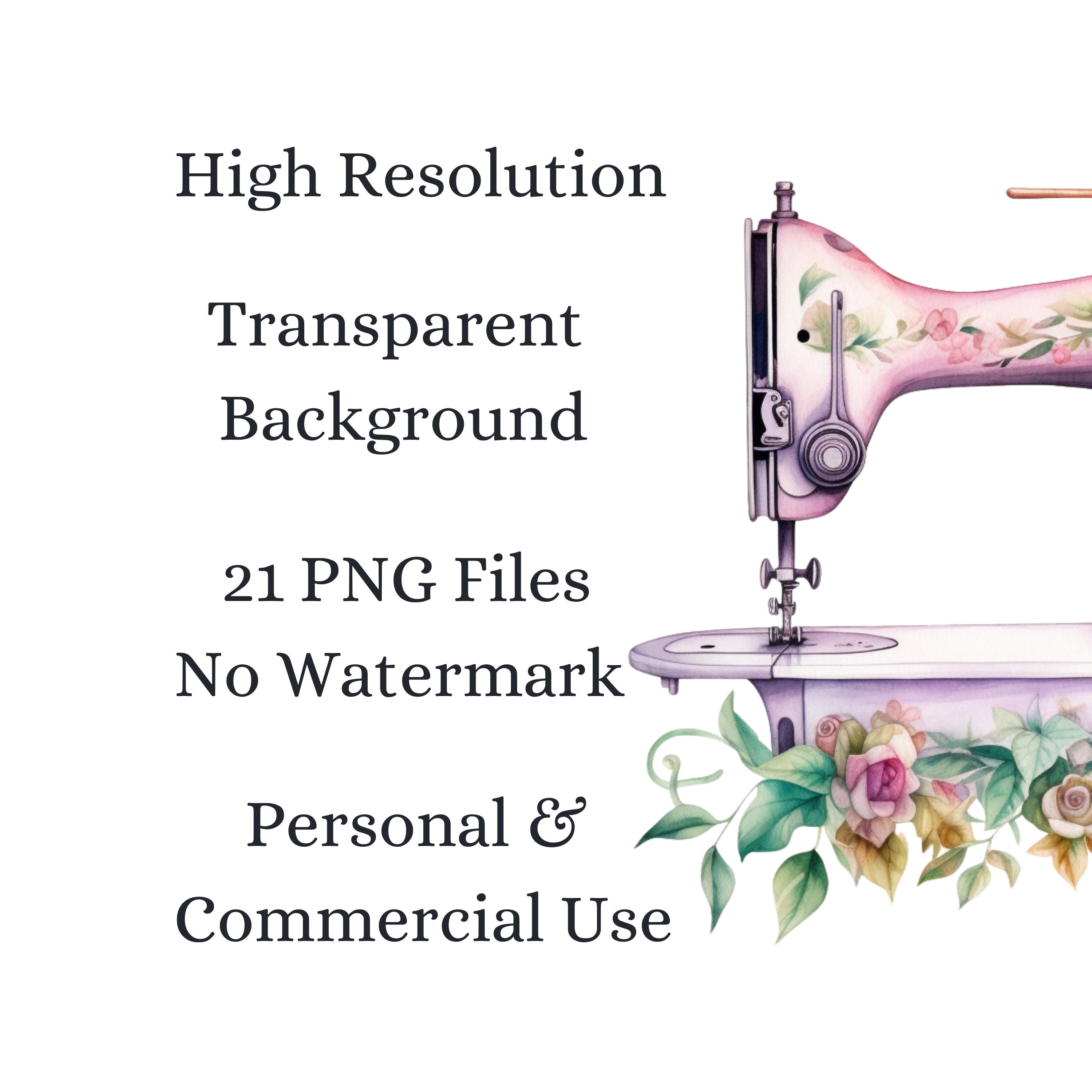 Watercolor Sewing Clipart: Sewing Machine, Thread PNG Files (digital ...