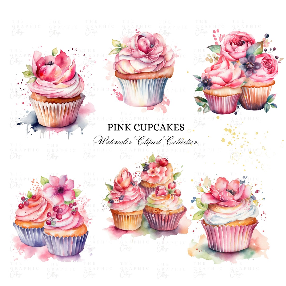 Watercolor Cupcake Clipart | Cupcakes With Floral Clip Art | Floral ...