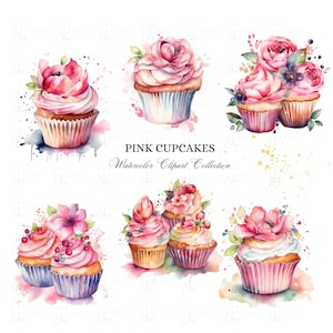 Clipart di cupcake ad acquerello / Cupcake con clipart floreale / Clipart floreale / Illustrazione di cupcake / Clipart di cupcake / Download immediato