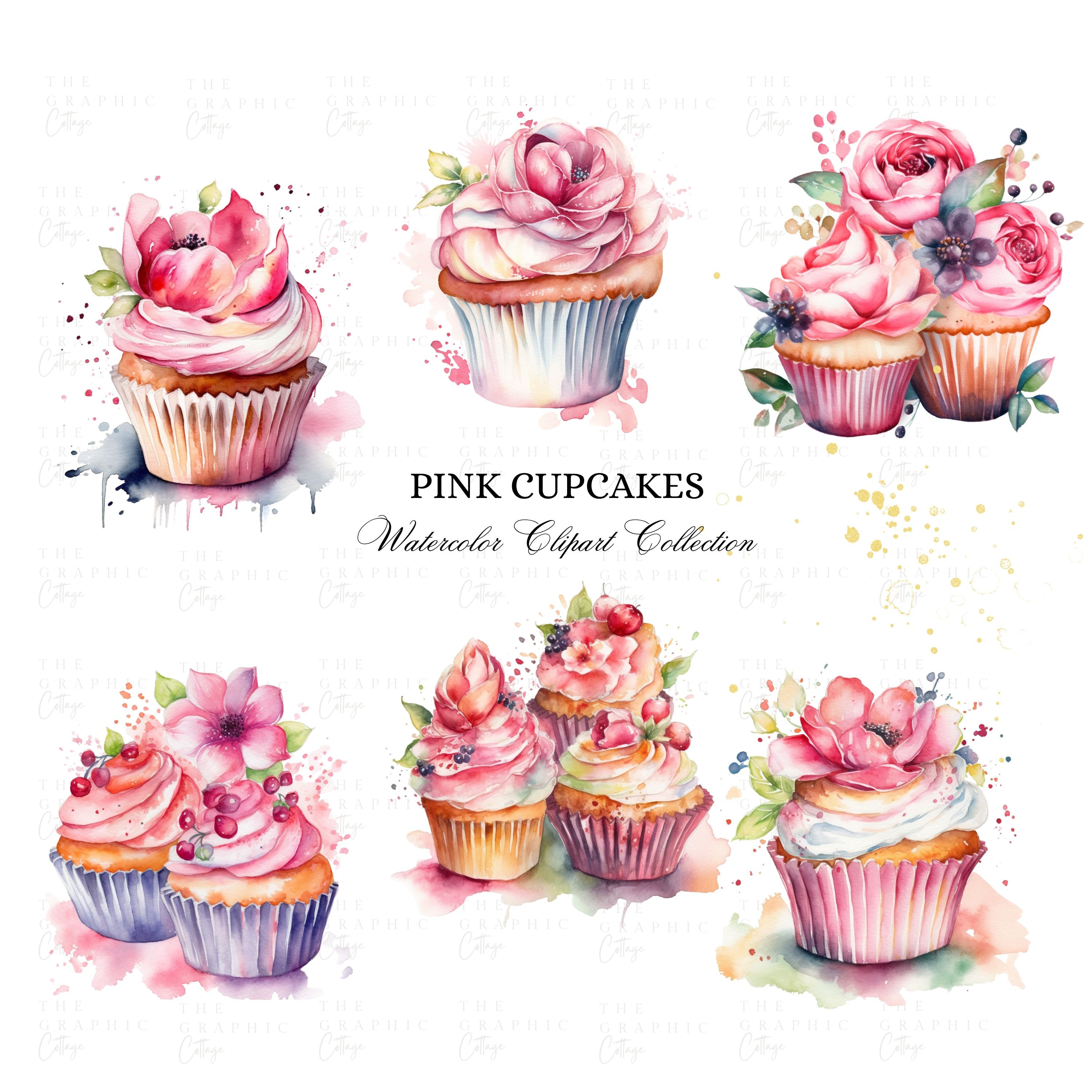 Watercolor Cupcake Clipart | Cupcakes With Floral Clip Art | Floral ...