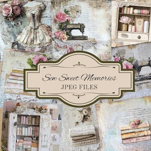 Kit diario spazzatura / Bellissime carte a tema cucito vintage / Pagine di diario antico stampabili / Ephemera / Download digitale / Carta per scrapbooking /