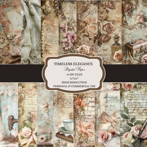 Papel de estilo victoriano de elegancia atemporal, papel Shabby Chic, soñador y romántico, vintage, papel digital de álbum de recortes, sueño victoriano, floral