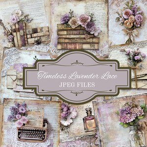 Beau paquet de papier numérique dentelle lavande intemporelle, kit de papier de scrapbooking, journal indésirable shabby chic, lavande, lilas, violet, conception de dentelle