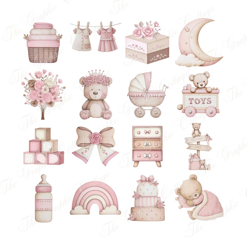 Watercolor Baby Girl Clipart | Nursery Art Graphics (90 PNG Files) - Etsy