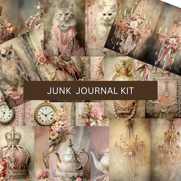 Junk Journal Kit, Vintage Design, Shabby Chic Journal Kit, Vintage Floral Designs, Antique Design, Vintage Digital Papers, Printable Pages