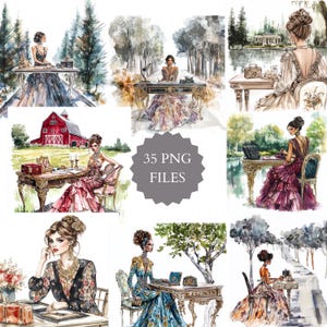 Clipart di spazio di lavoro di lusso ad acquerello, spazio di lavoro glamour con splendido paesaggio, spazio di lavoro all'aperto, ufficio lussuoso, spazio di lavoro da sogno, divertimento