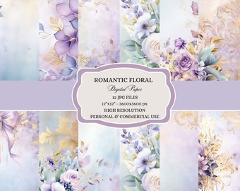 Purple Floral Digital Paper: Shabby Chic Scrapbook Designs (Digital Download)