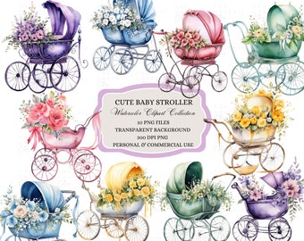 Watercolor Newborn baby clipart, Baby Stroller Clipart, Nursery clipart, Baby decor clip art, Birthday invitation clipart, Baby Stroller