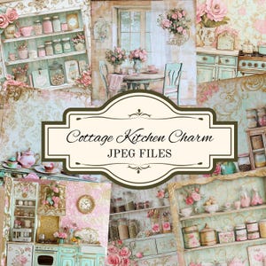 Romantico e bellissimo pacchetto di carta digitale con ciondolo per cucina in stile cottage, kit di carta per scrapbooking, shabby chic, diario spazzatura, stampabile, carta per bricolage