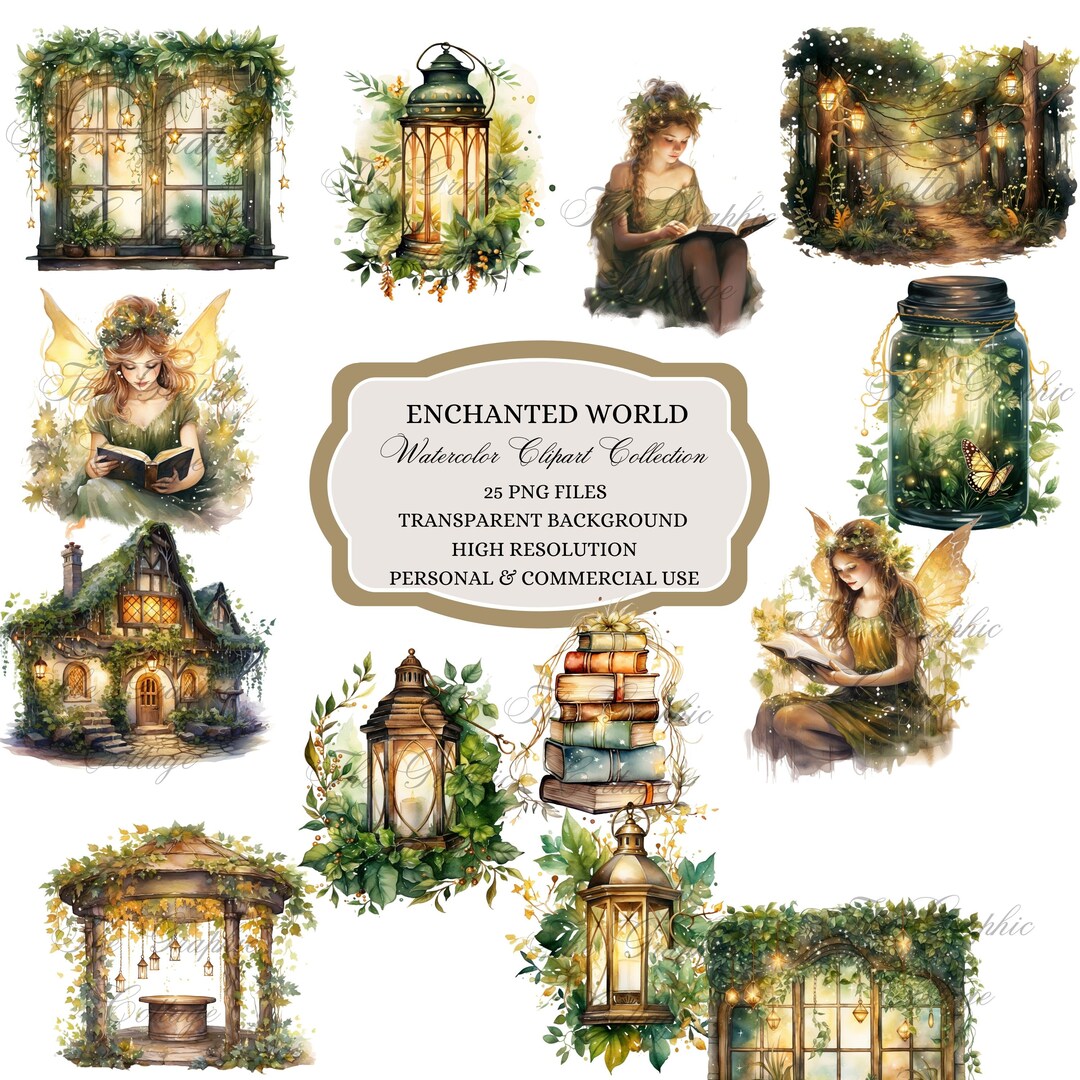 Enchanted Forest Watercolor Clipart: Fairy Garden PNG (digital Download ...