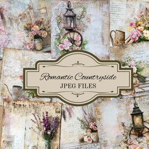 Romantyczny kwiatowy wiejski cyfrowy papier, tła do scrapbookingu i dziennika śmieci, shabby chic, pobieranie cyfrowe, efemerydy do dziennika