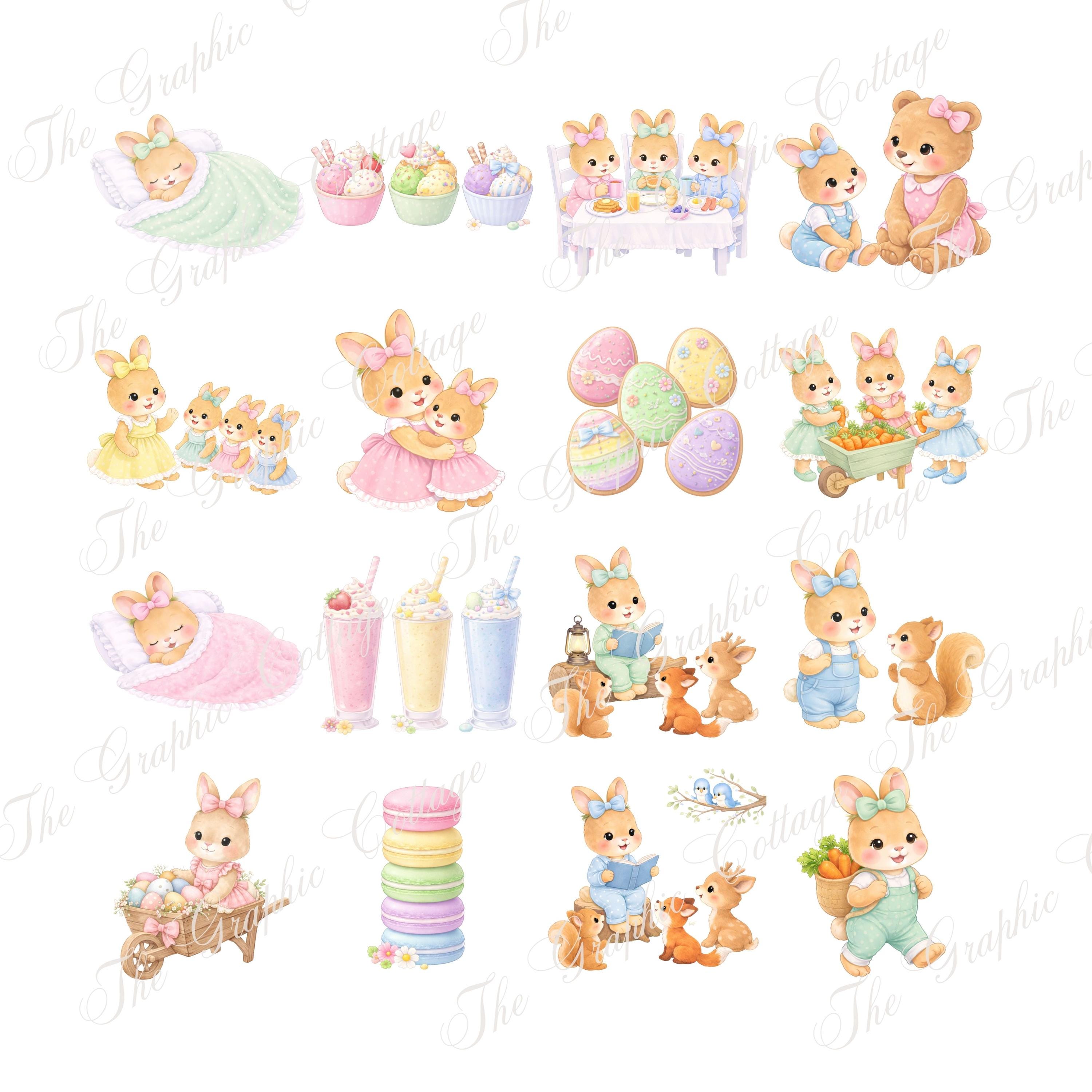 Watercolor Easter Bunnies Clipart, Pastel Bunny PNG, Spring Art, Cute ...