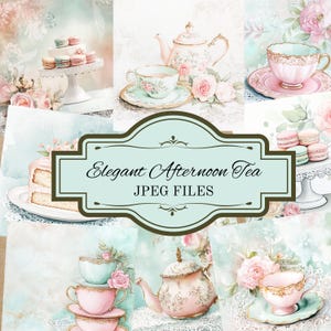 Pacchetto di carta digitale per un tè pomeridiano romantico e bellissimo, kit di carta per scrapbooking, festa del tè in stile shabby chic, kit per diario spazzatura, pacchetto di carta